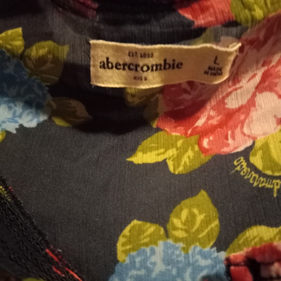 EUC Navy & Pink Abercrombie  3 button ruffle Kids Floral Blouse- Girls L - Picture 5 of 12